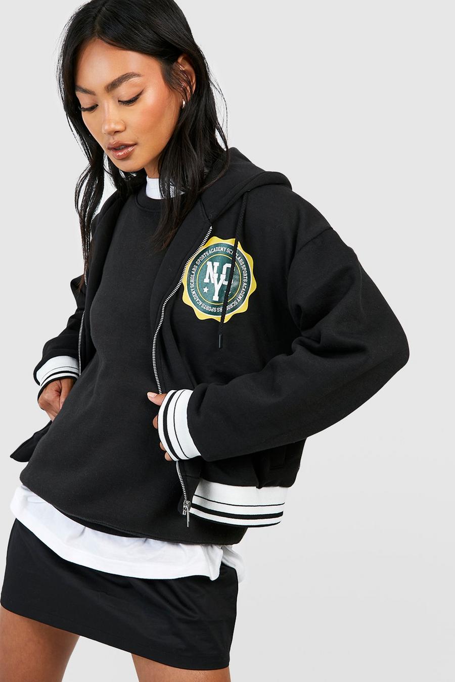 Giacca Bomber NYC stile Varsity con cappuccio image number 1