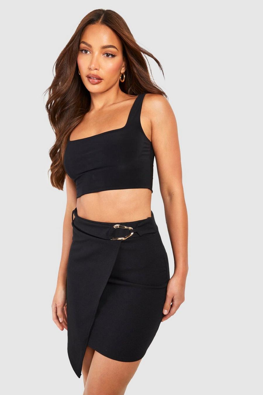Black Tall Abstract Buckle Tailored Skirt