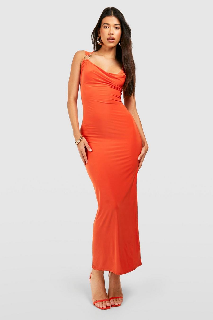 Orange Tall Abstract Buckle Cowl Midi Dress image number 1