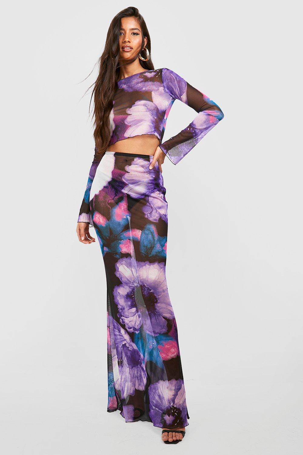 Women's Tall Floral Mesh Longsleeve Crop Top | Boohoo UK