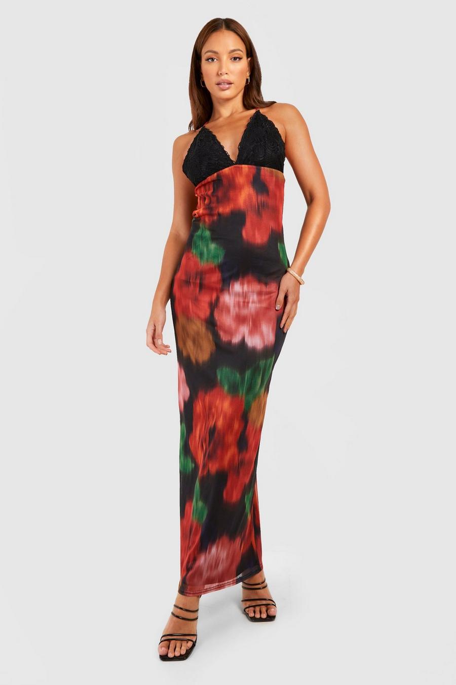 Black Tall Blurred Floral Lace Bust Maxi Dress