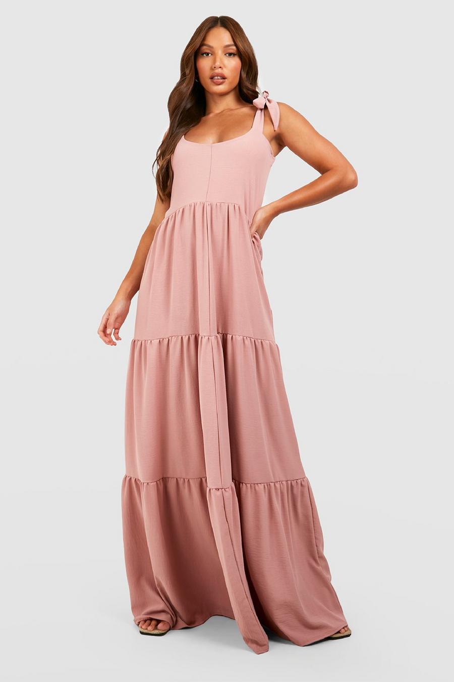 Pink Tall Woven Tie Shoulder Tiered Maxi Dress image number 1
