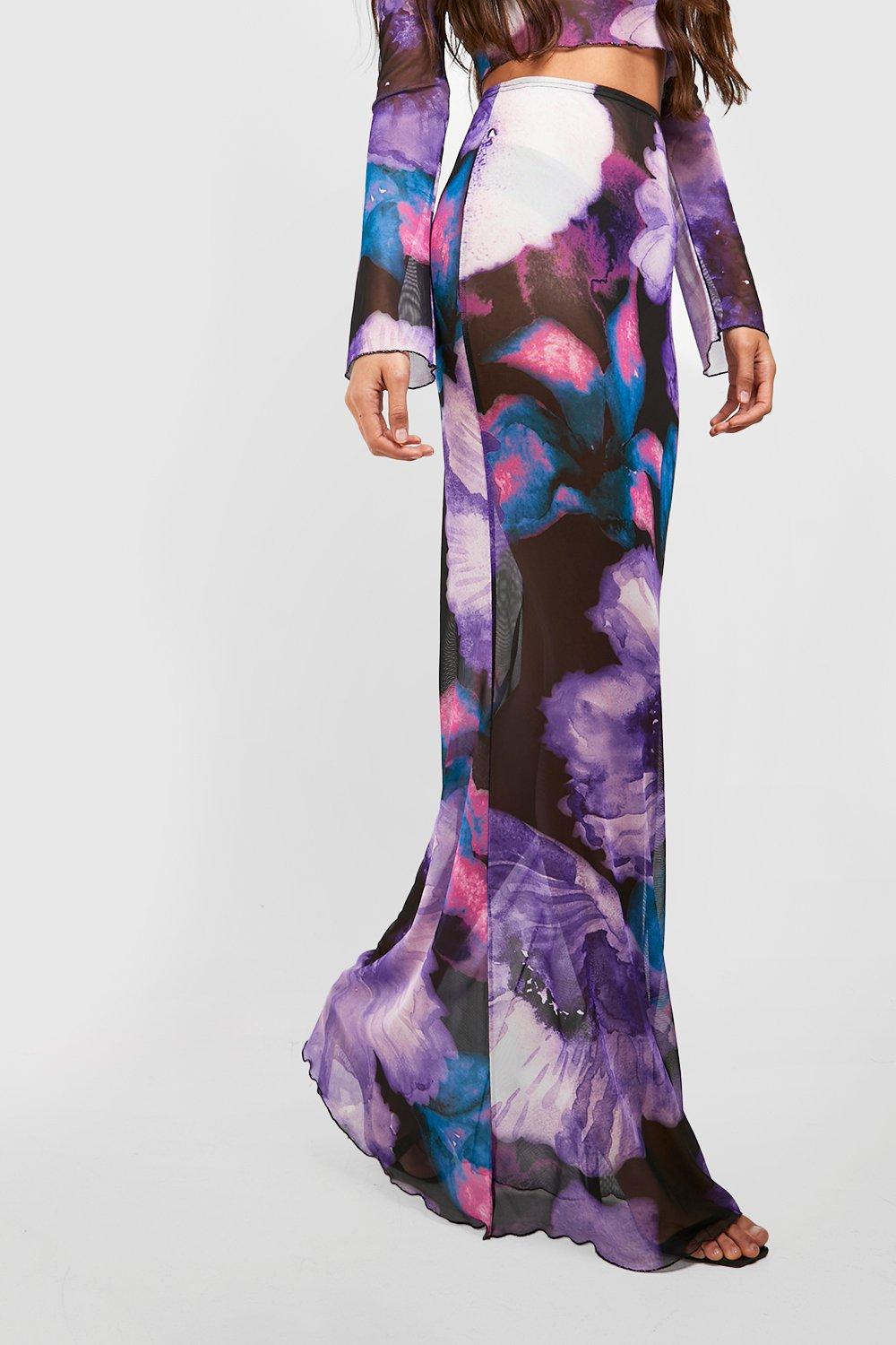 ショップレビュー ランキング Skirt Maxi Mesh Floral Tall | USA boohoo スカート