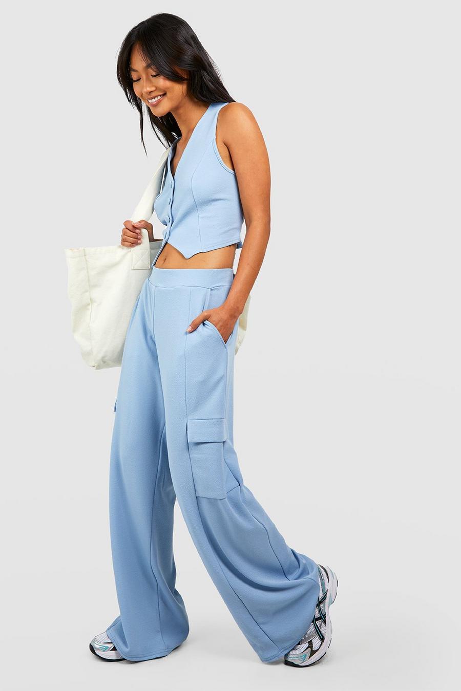 Powder blue Jersey Crepe Waistcoat & Wide Leg Trousers image number 1