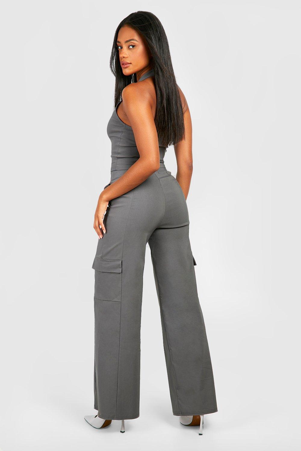 Stretch Collared Halter & Wide Leg Cargo Trousers