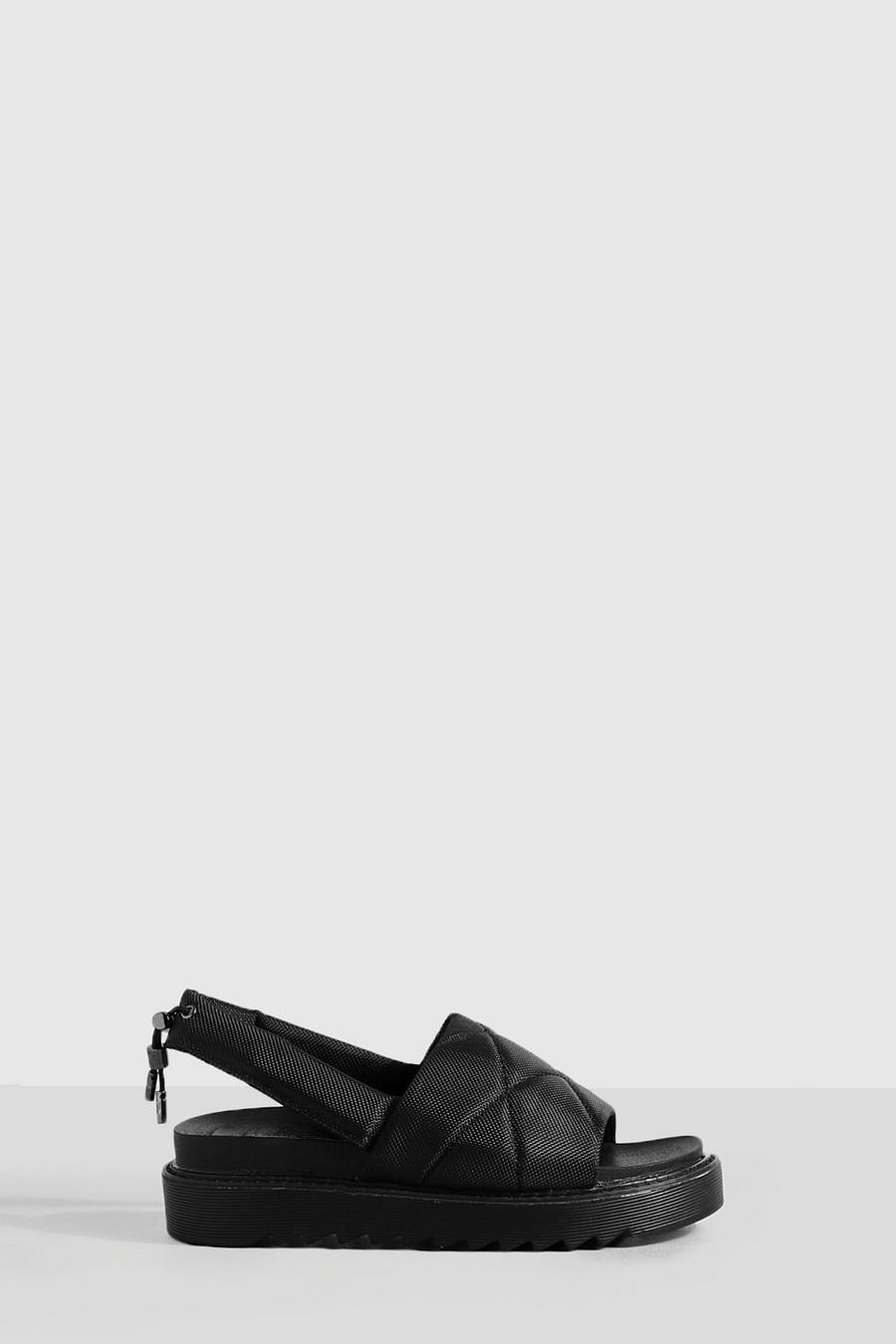 Black Quilted Slingback Flatform Sandals