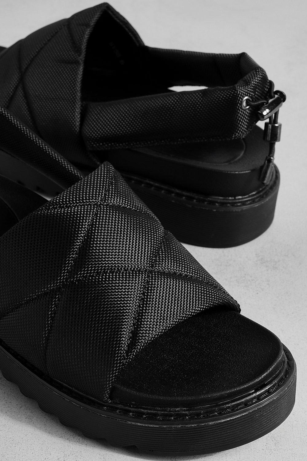 Quilted black online sandals