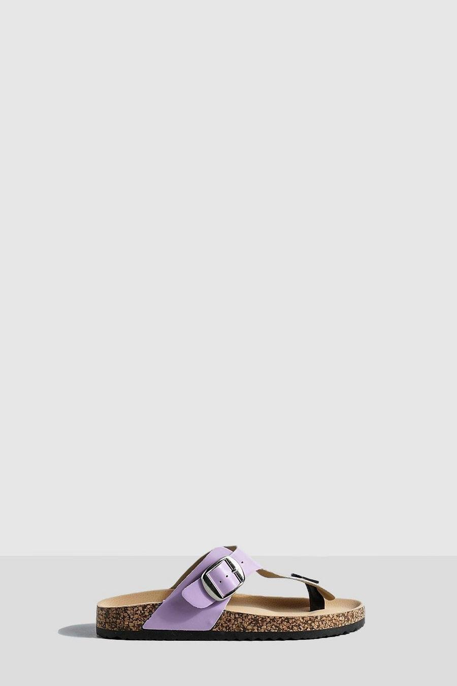 Lilac purple Toe Post Buckle Detail Footbed Flip Flops   