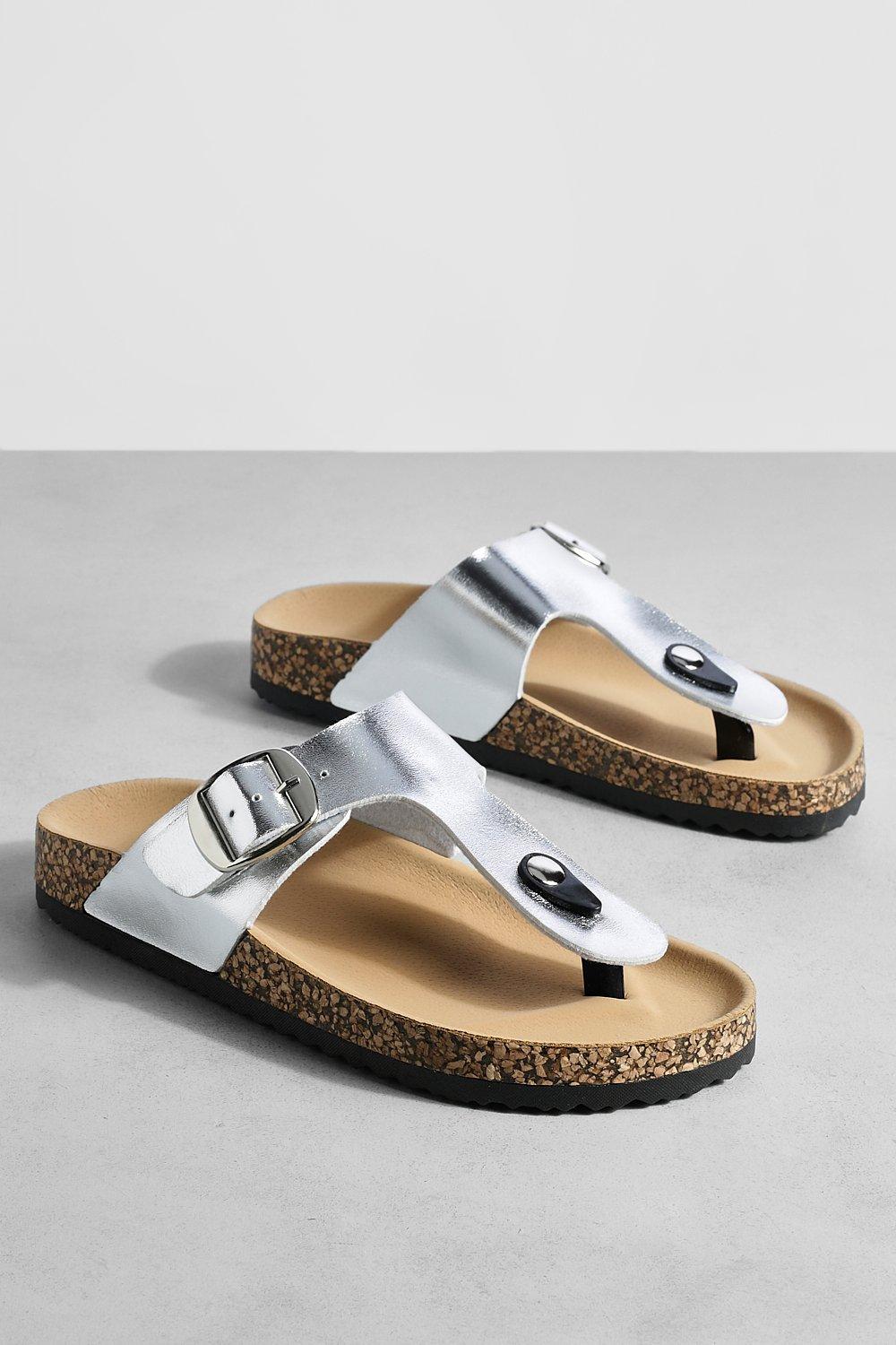 Toe Post Buckle Detail Footbed Flip Flops boohoo