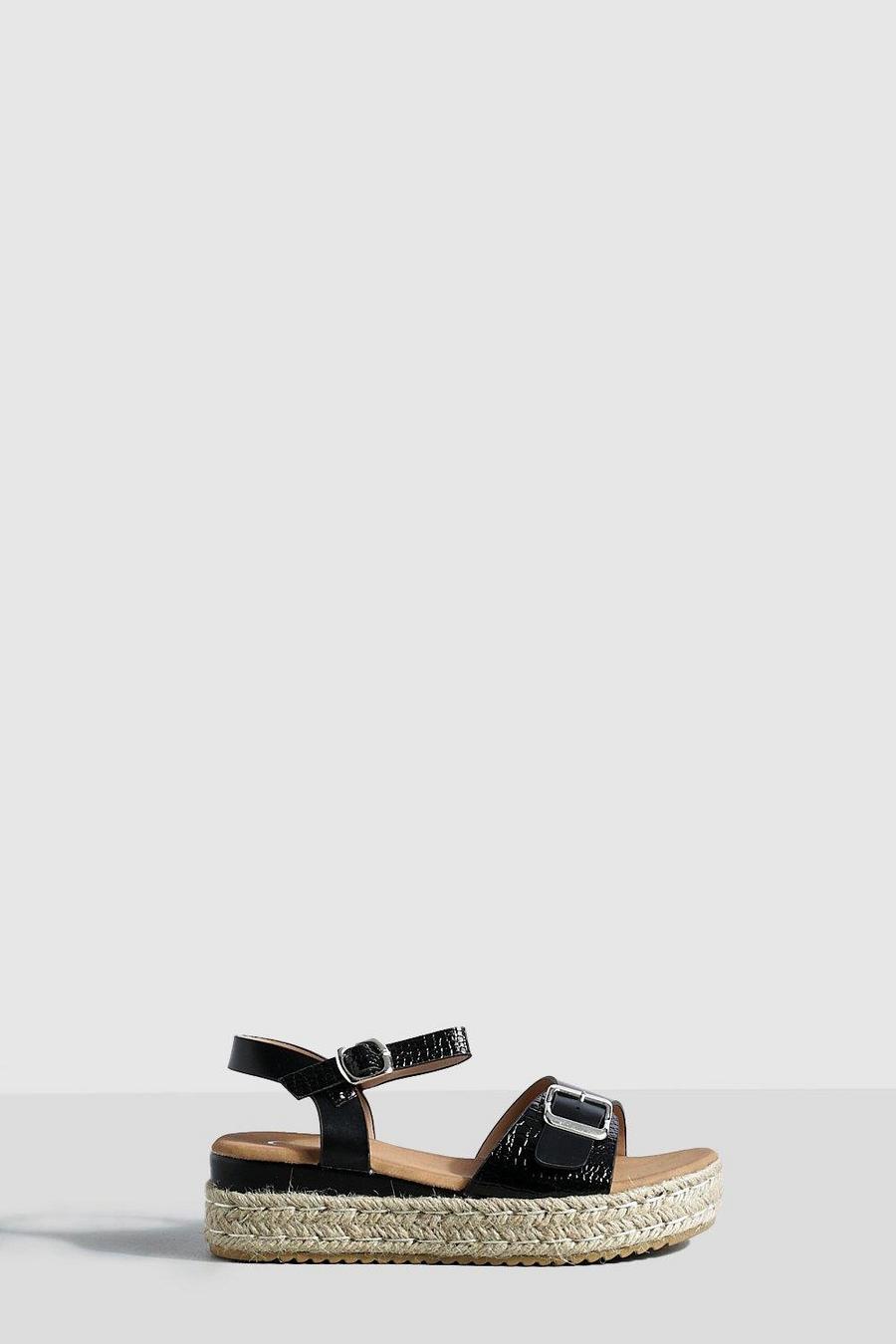Black schwarz Buckle Detail Flatform Sandals