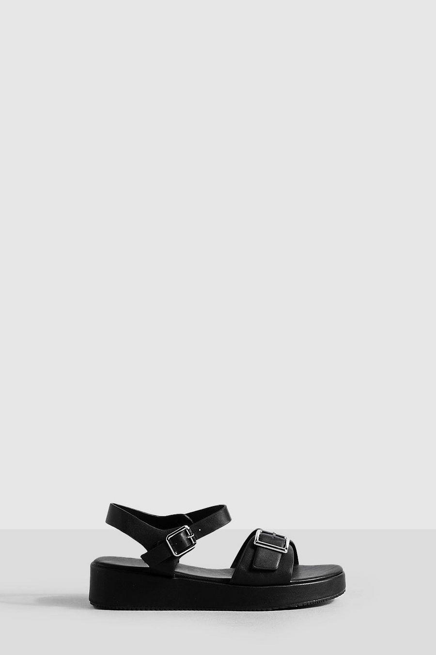 Buckle Detail Chunky Flatform Sandals | Boohoo UK