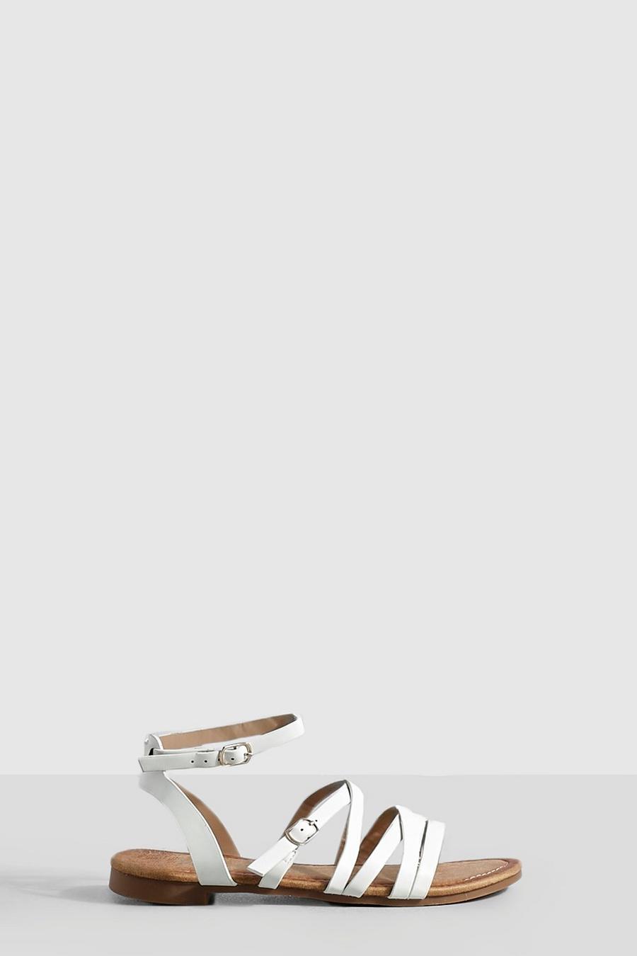 White blanc Buckle Detail Flat Sandals