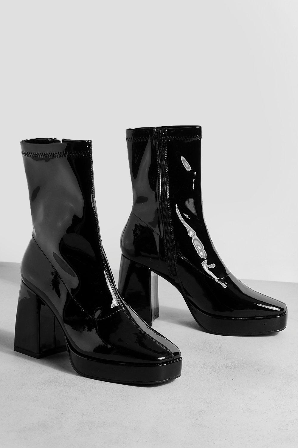 Patent leather outlet platform boots