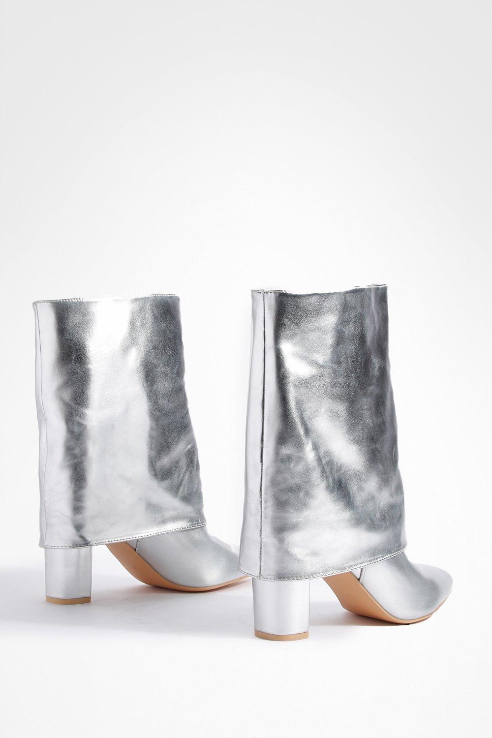 Silver mid calf boots sale