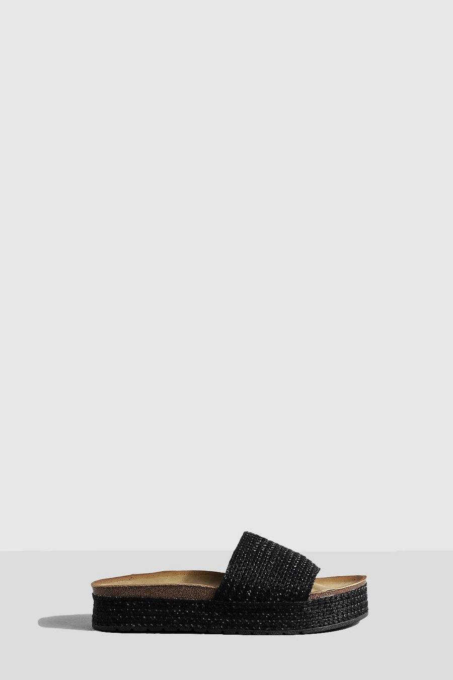Black svart Woven Flatform Sandals