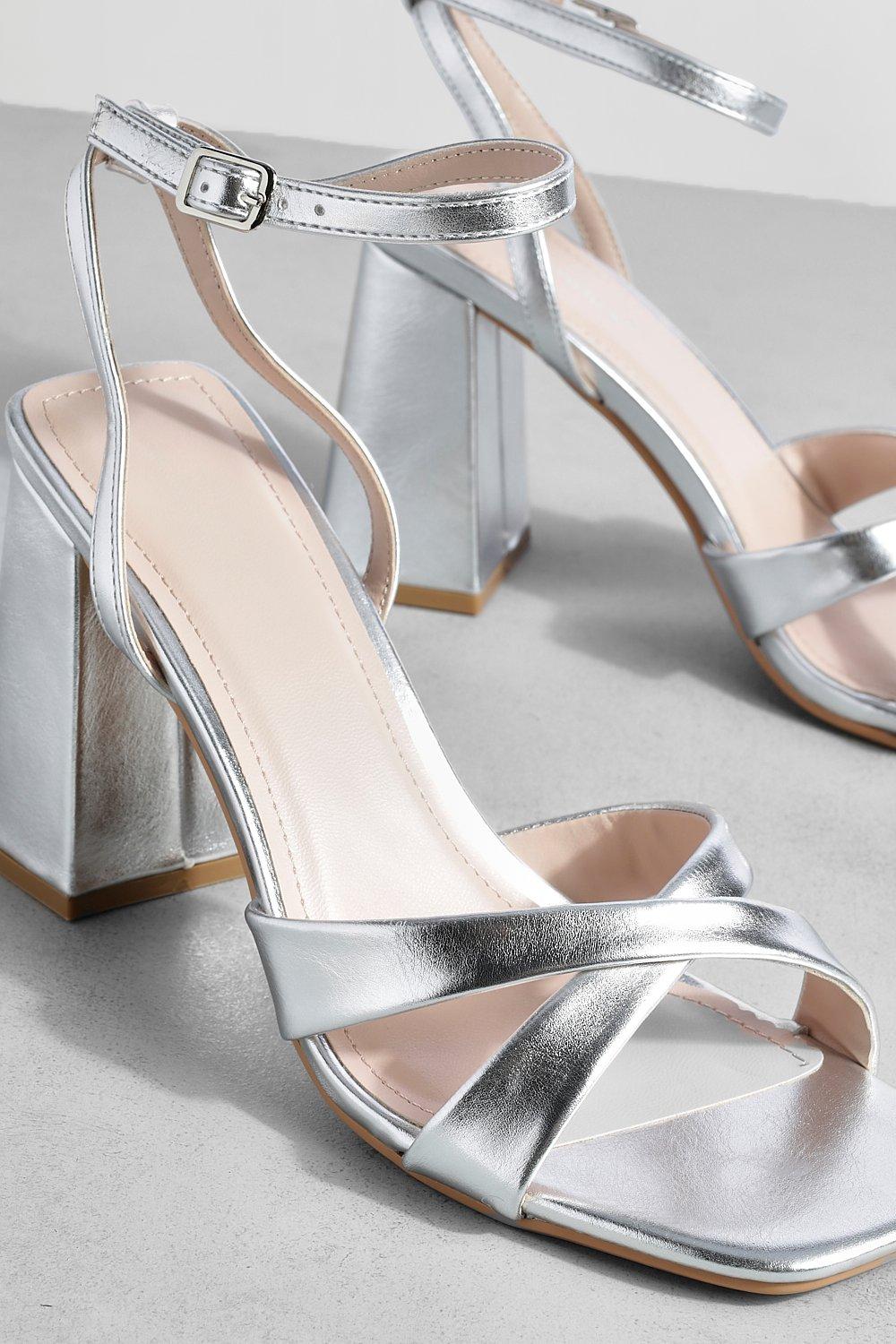 Boohoo silver 2025 block heels