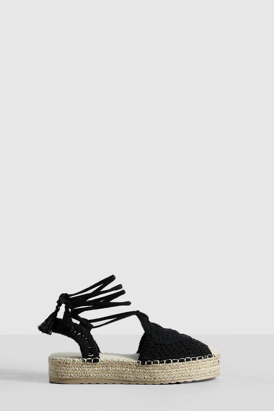 Sandali Flatform con laccetti e laccetti sulle gambe, Black image number 1