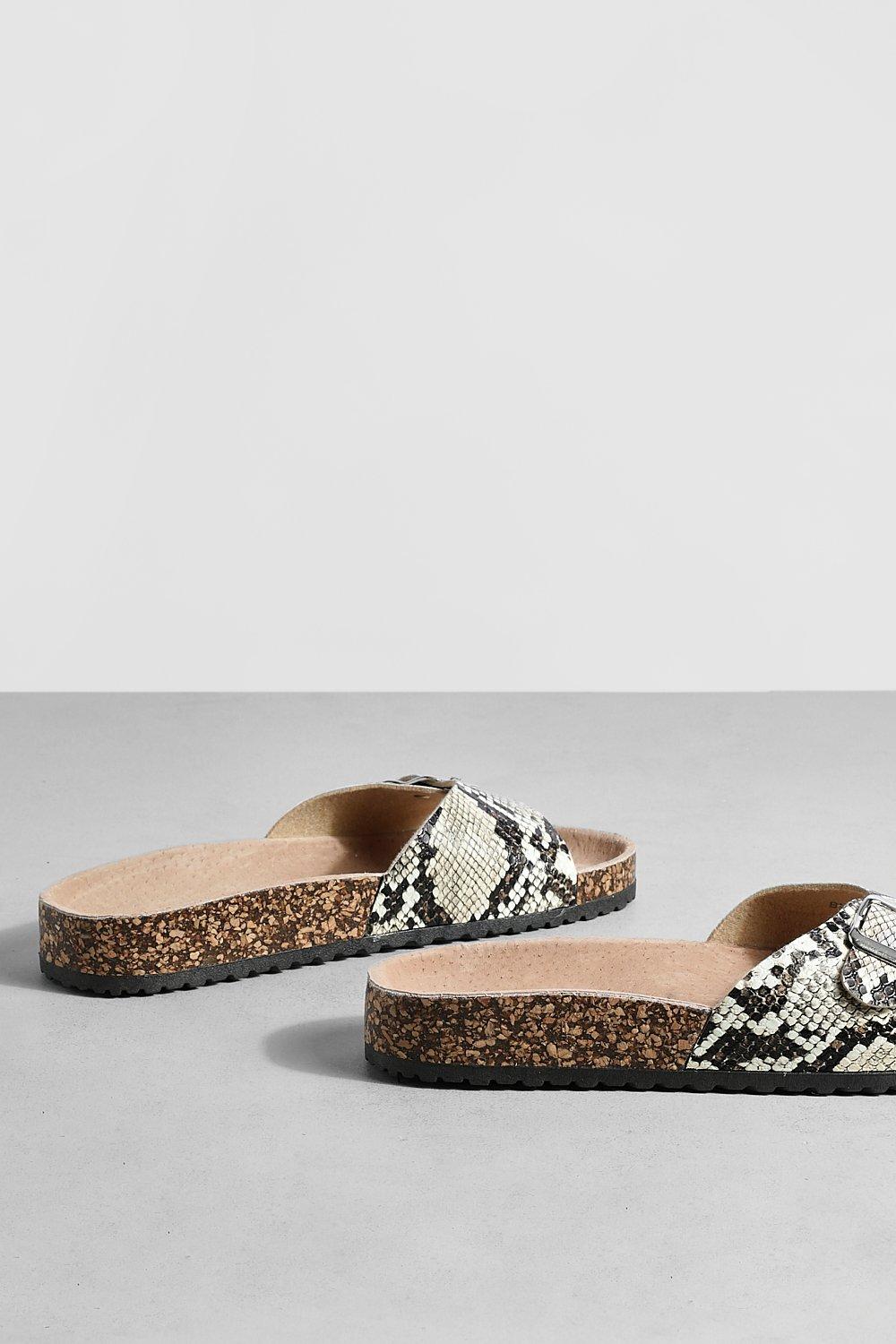 Snake Print Single Buckle Footbed Slides boohoo