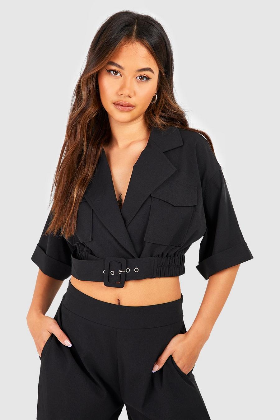 Black Pocket Detail Relaxed Fit Belted Shirt