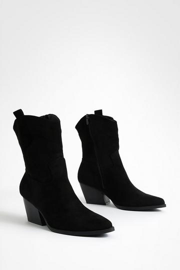 Tab Detail Casual Ankle Cowboy Boots Happy black