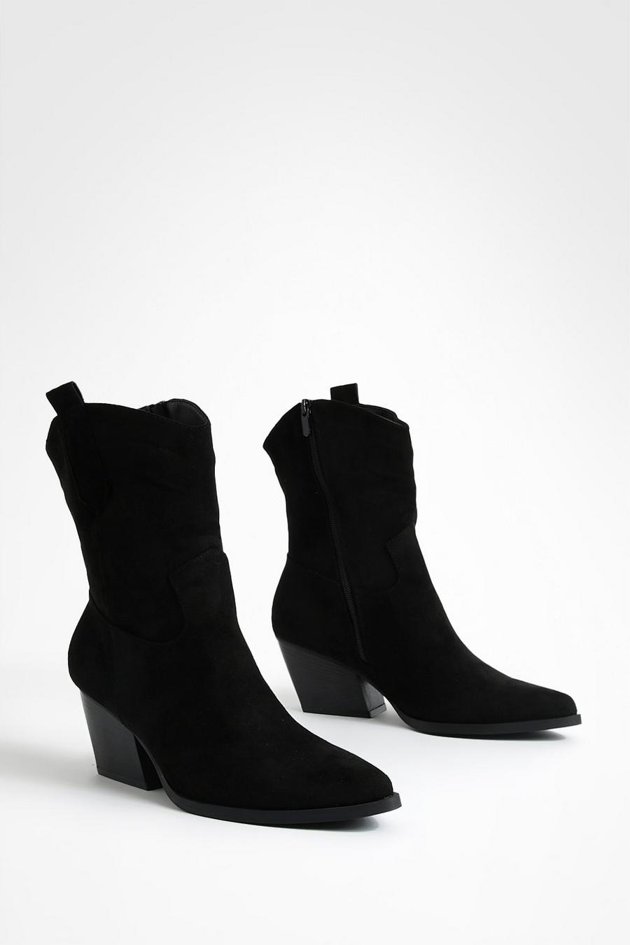 Black Tab Detail Casual Ankle Cowboy Boots