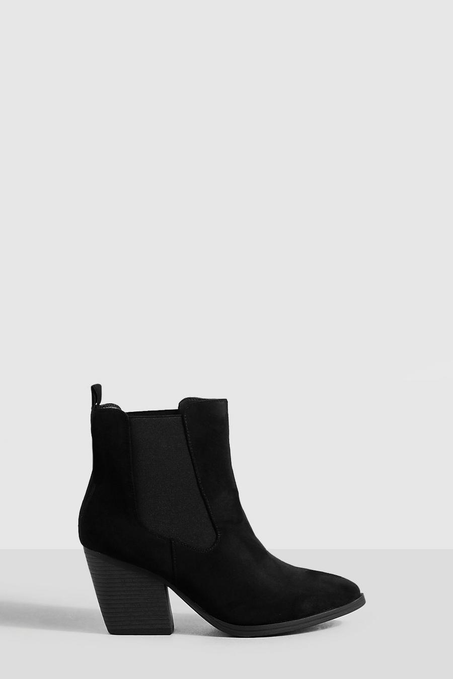 Black Chelsea Detail Casual Ankle Cowboy Boots