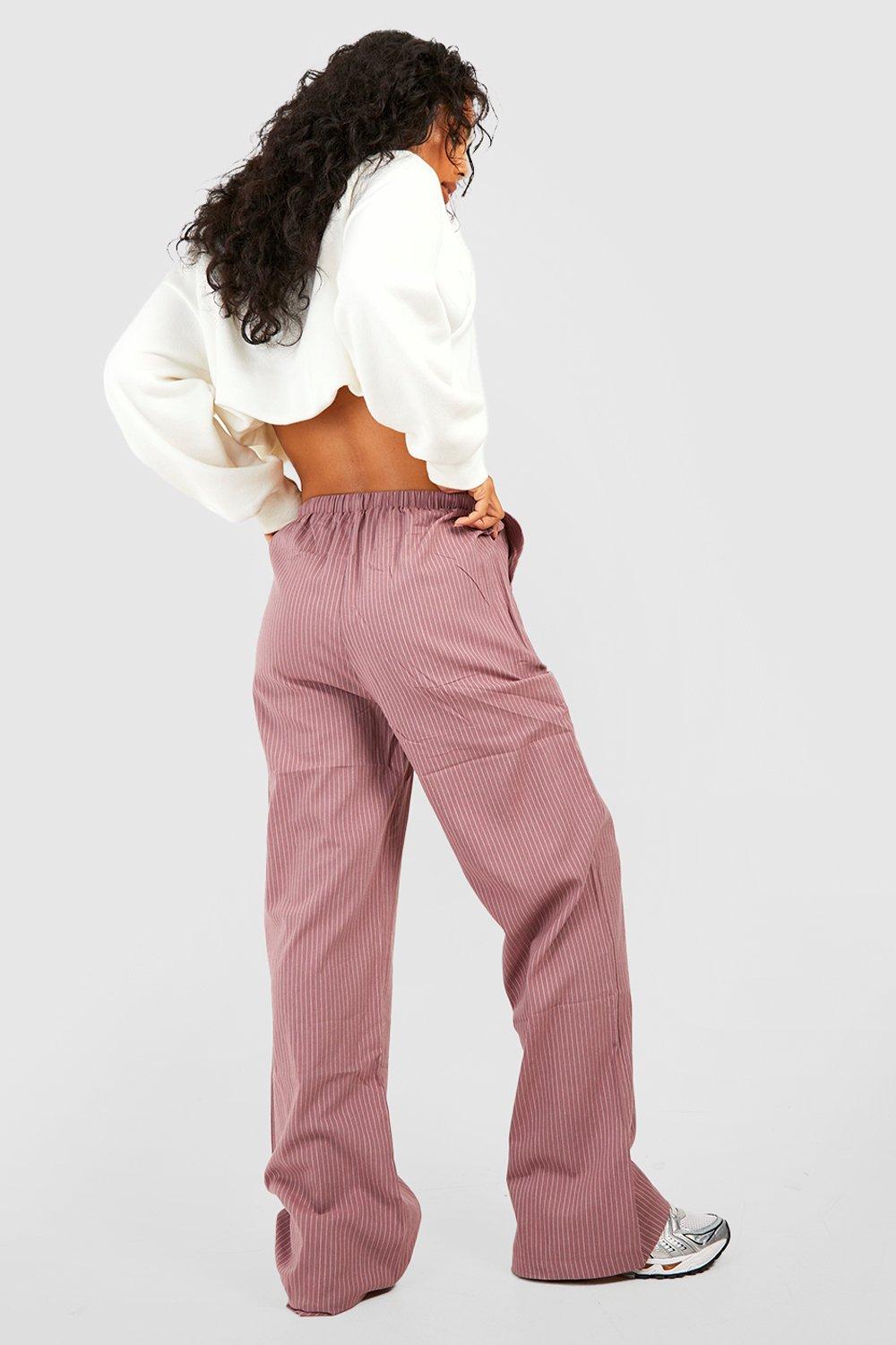 Drawcord Striped Wide Leg Trousers boohoo