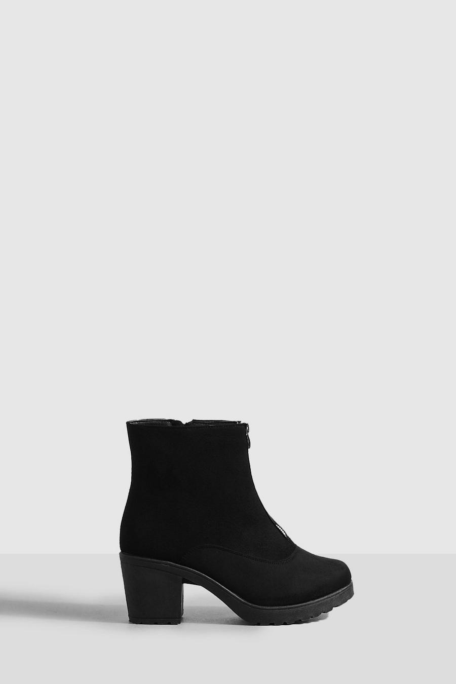 Wide Fit Zip Front Ankle Boots | Boohoo UK