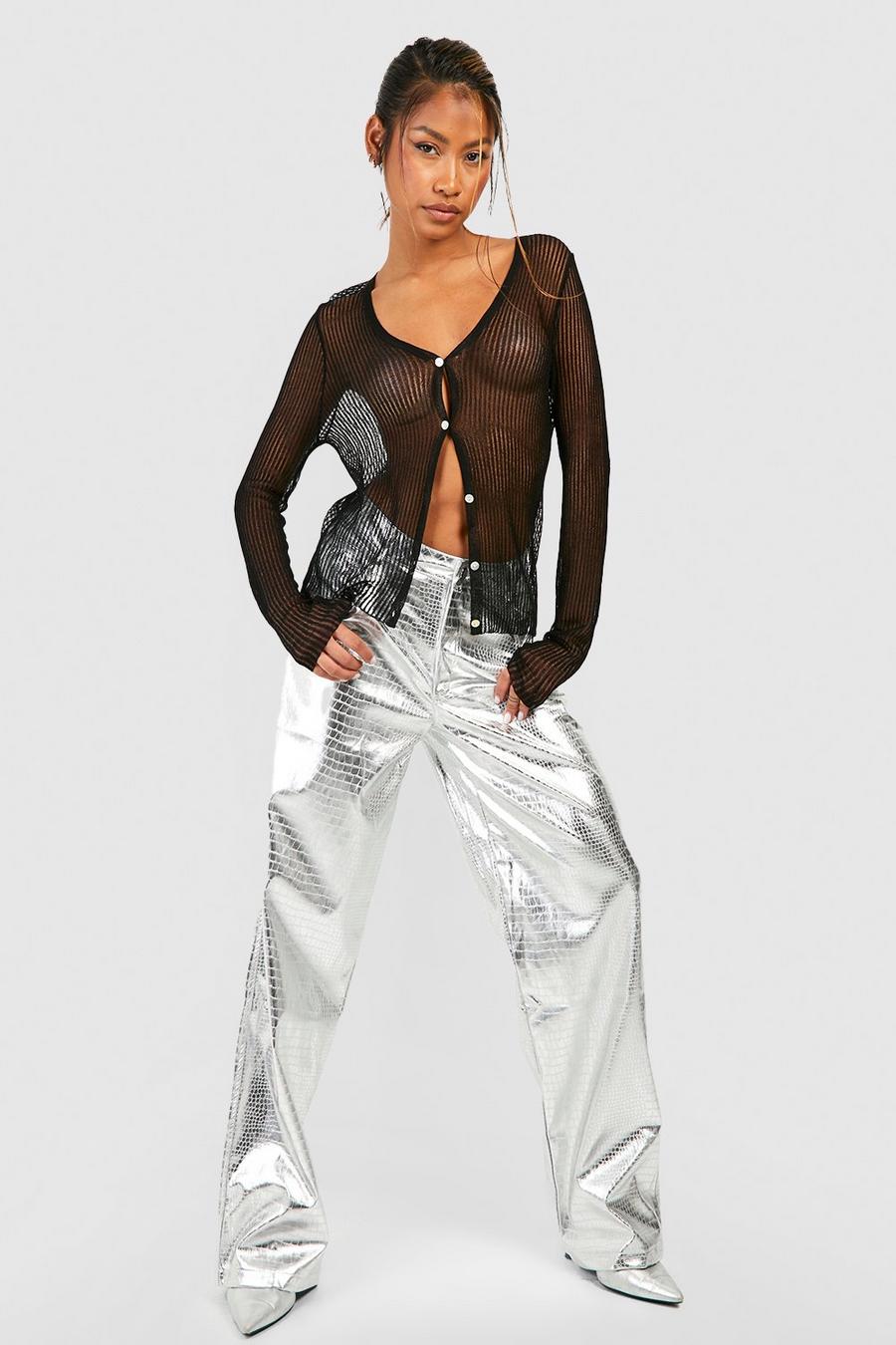 Metallic Croc Faux Leather Straight Fit Pants | boohoo USA Metallic Croc Faux Leather Straight Fit Pants | boohoo USA