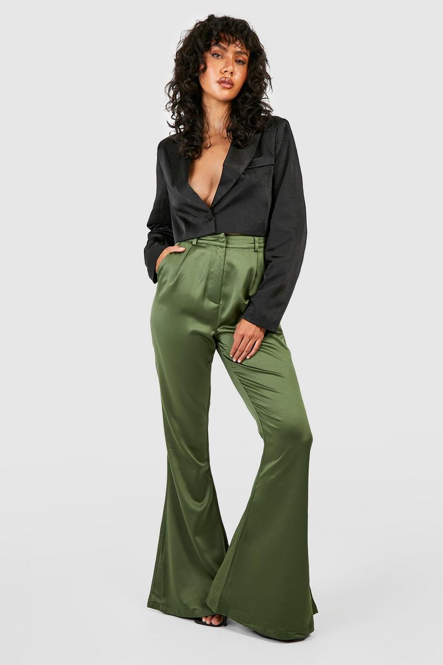 Moss Heavy Satin Tailored Flared Hem Pants image number 1