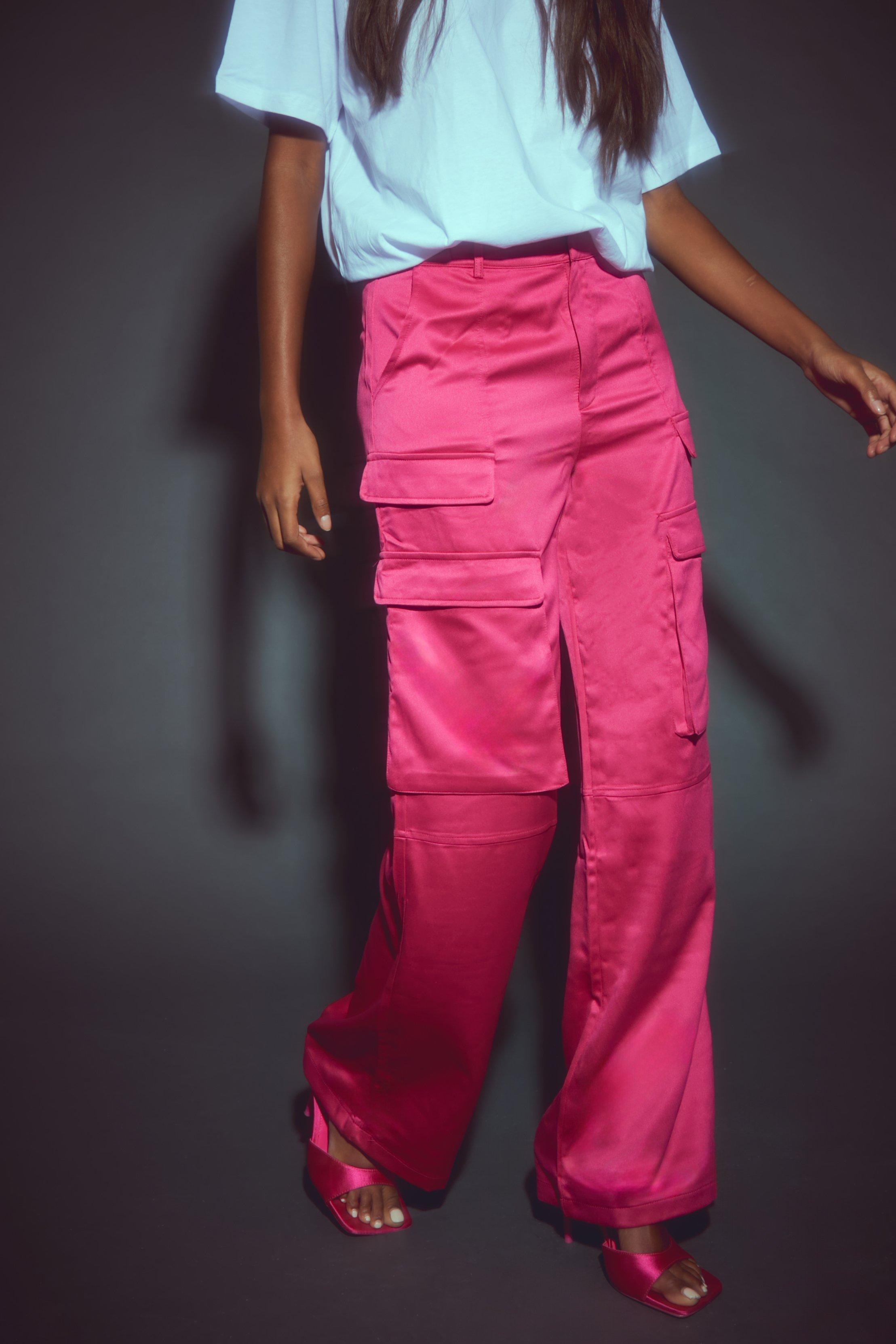 Pink Cargo Satin Trousers