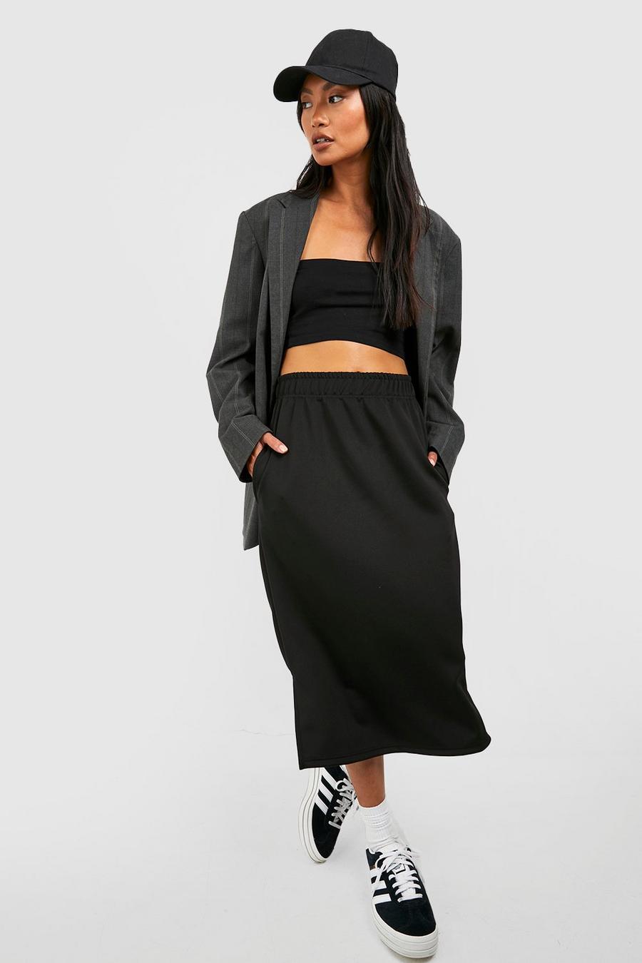 Black Split Hem Tricot Midi Skirt image number 1