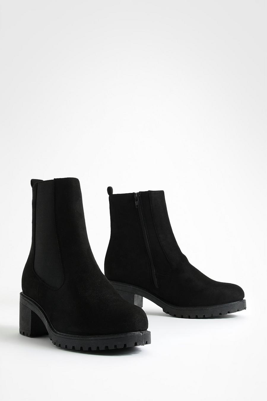 Black noir Tab Detail Low Block Heel Chelsea Boots