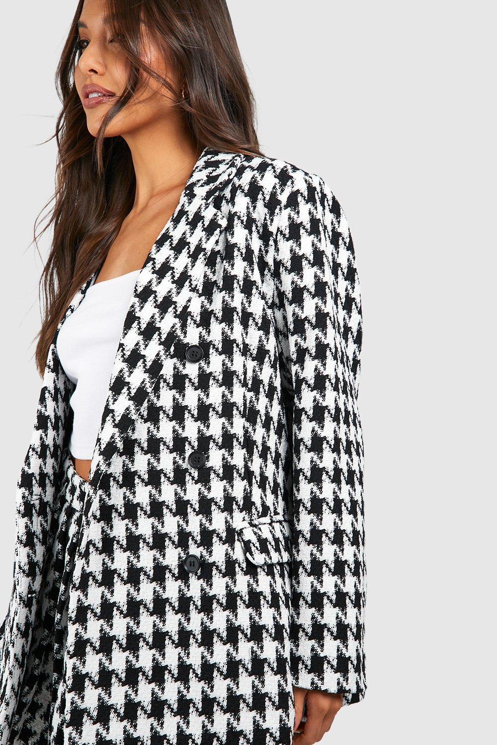 Women's Premium Houndstooth Double Breasted Boucle Blazer