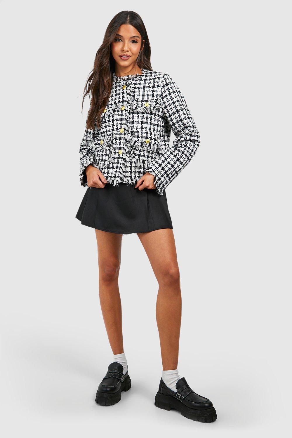 Bouclé Jacket - White/plaid - Ladies