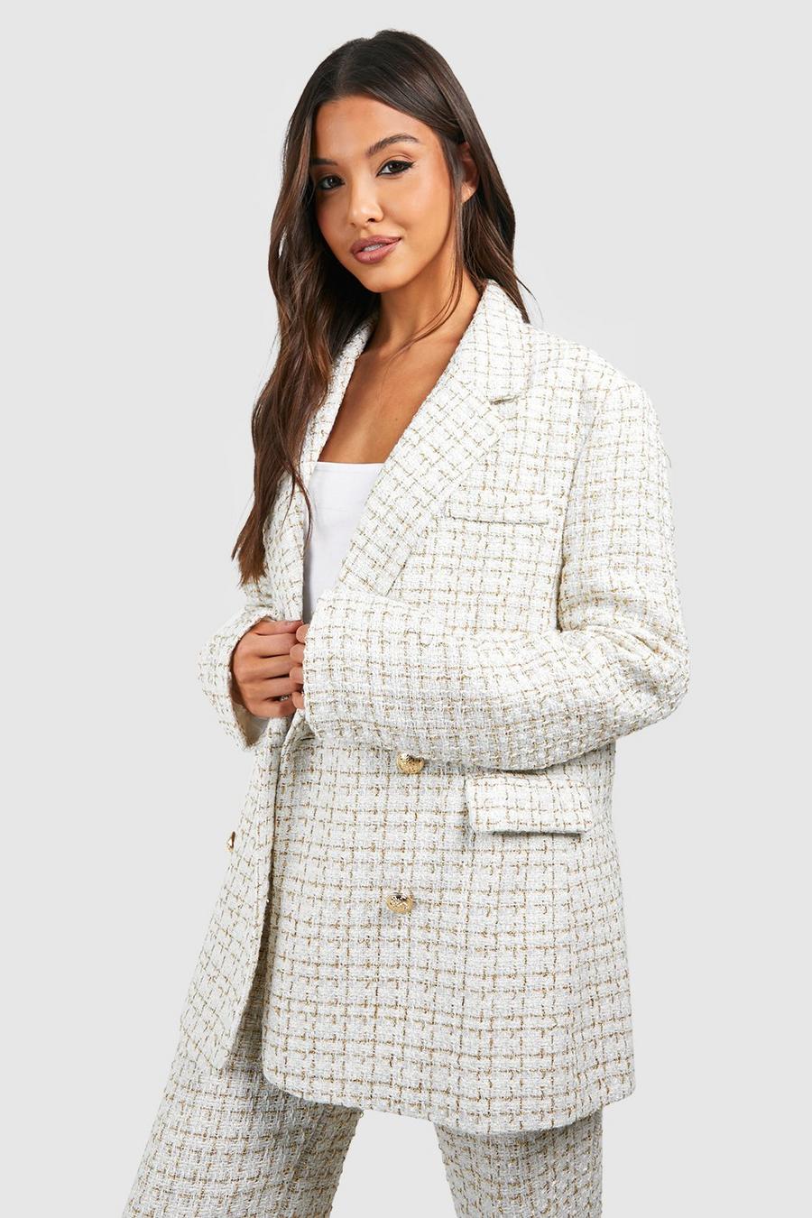 Cream Boucle Double Breasted Relaxed Fit Blazer image number 1