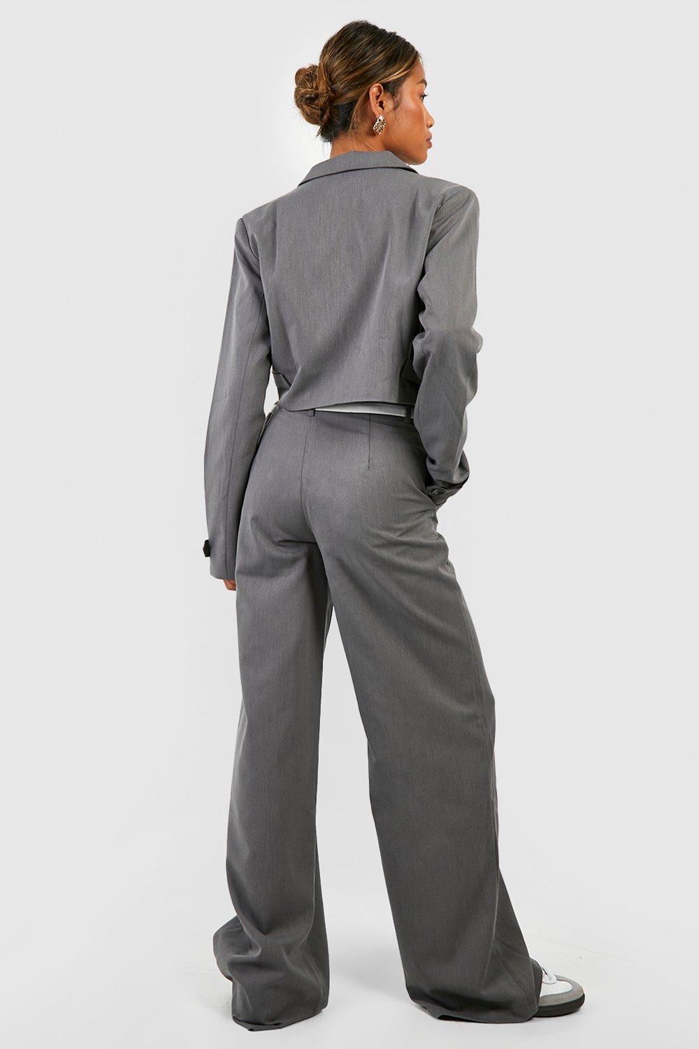 Marl Contrast Waistband Wide Leg Tailored Trousers