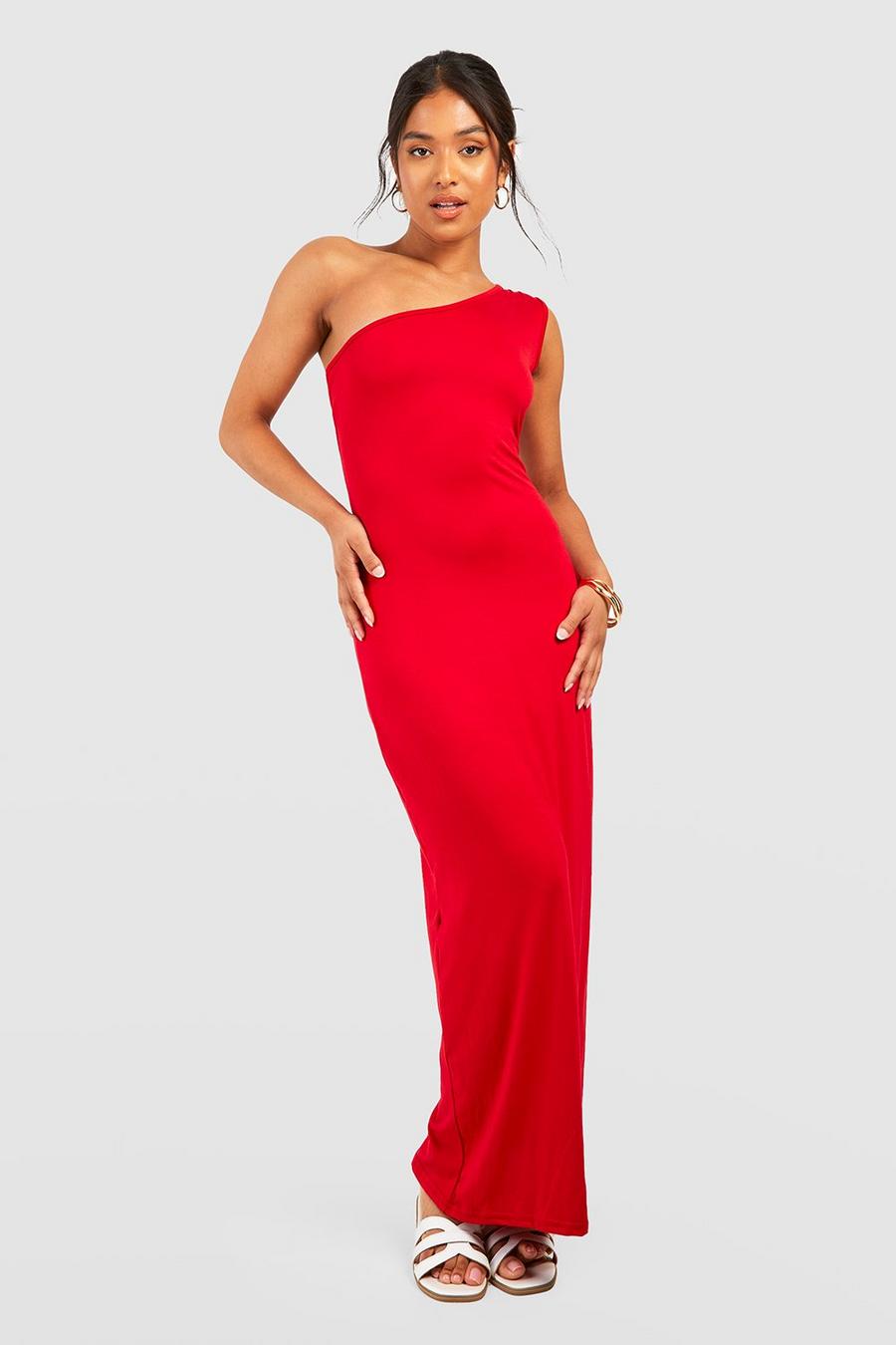 Red Petite Basic One Shoulder Maxi Dress  image number 1