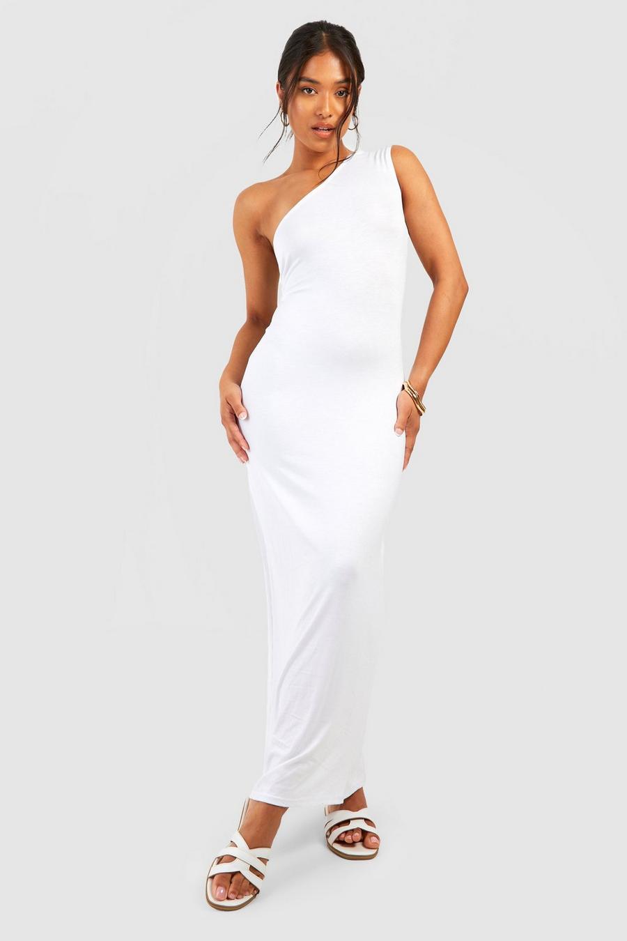 White Petite Basic One Shoulder Maxi Dress  image number 1