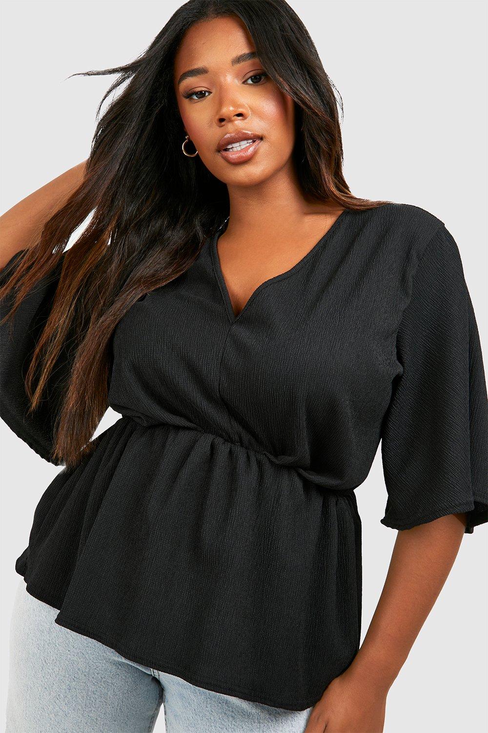 Plus Angel Sleeve Peplum Blouse