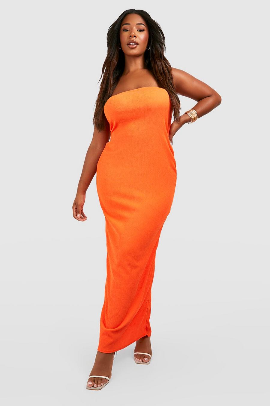 Vestito maxi Plus Size a fascia con trama a bolle e spacco, Orange