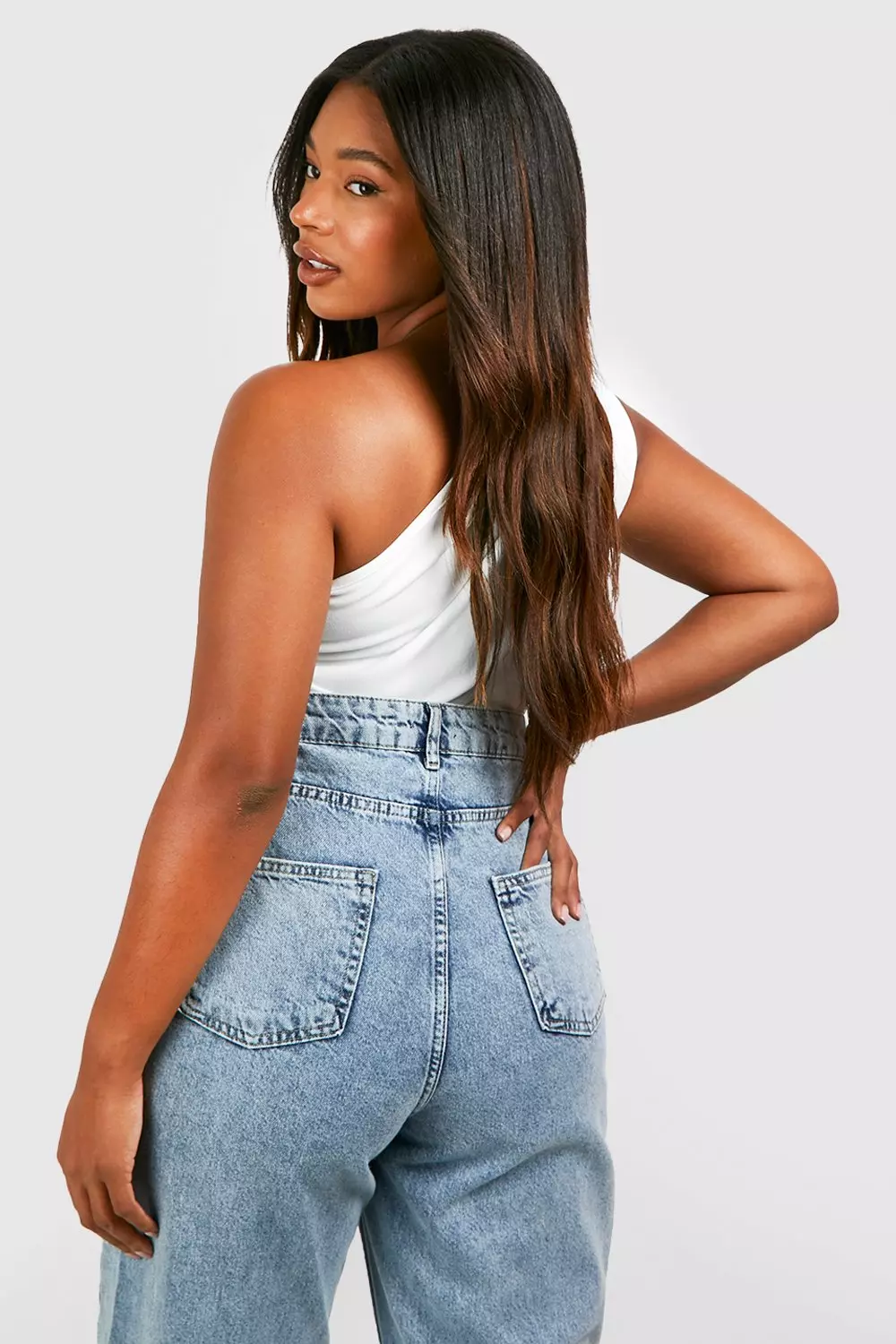 White Plus One Shoulder Ruched Asymmetric Top alternative image