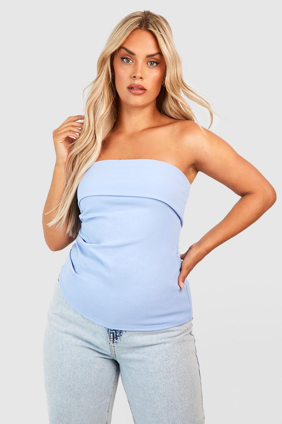 Top asimmetrico Plus Size a fascia con ruches, Light blue image number 1