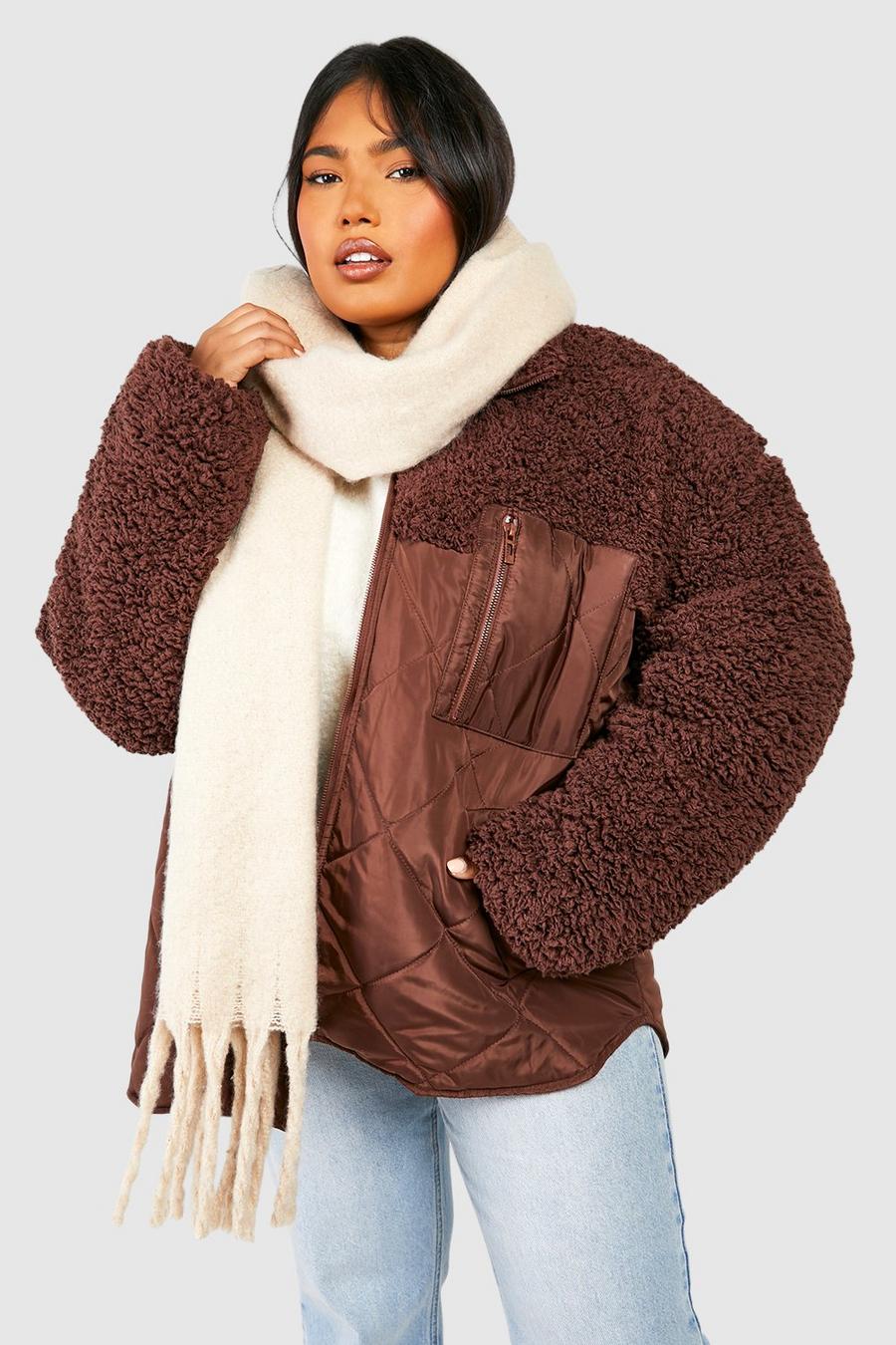 Chocolate Plus Borg Trim Quilted Jacket image number 1
