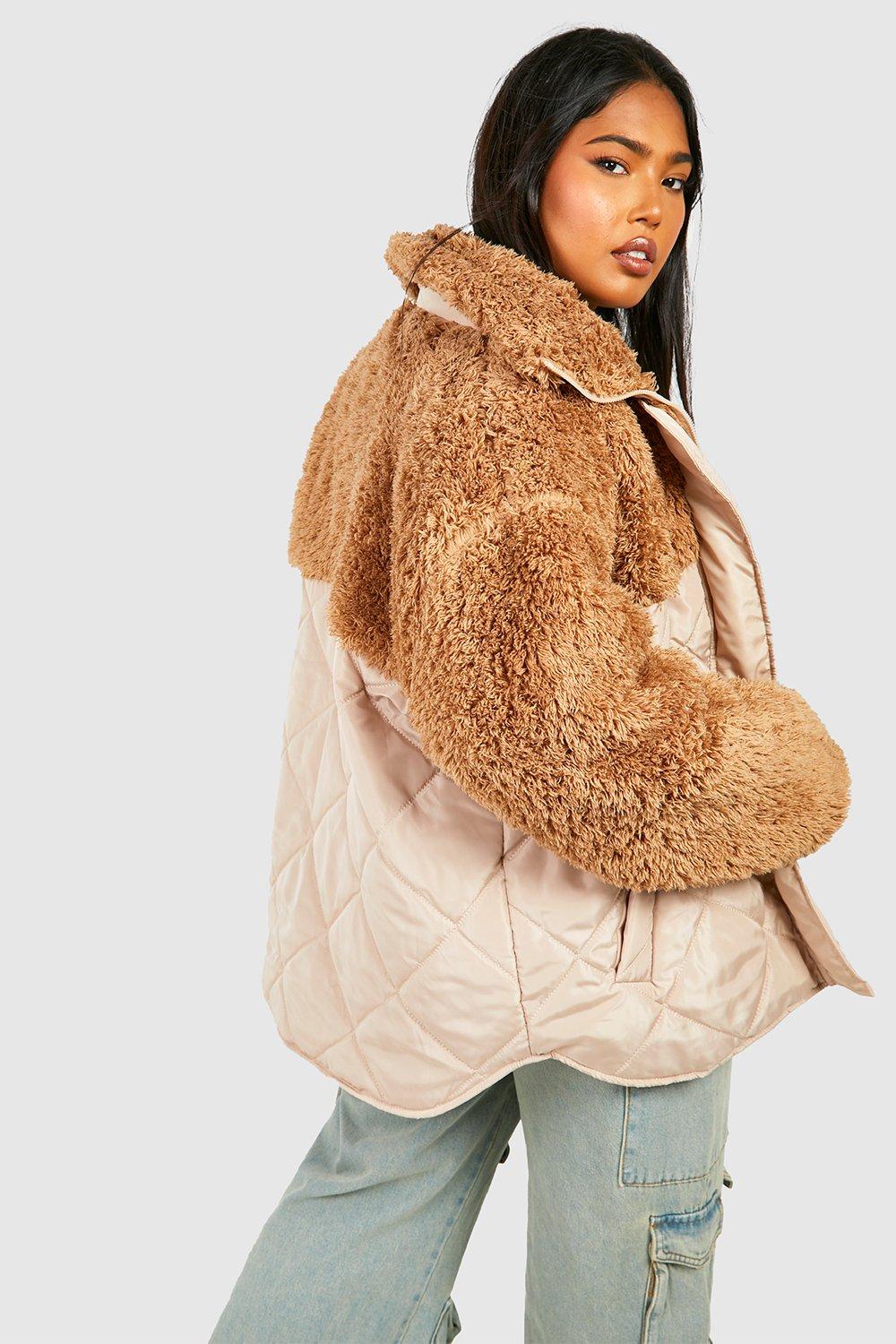 Boohoo quilted sale faux fur jacket