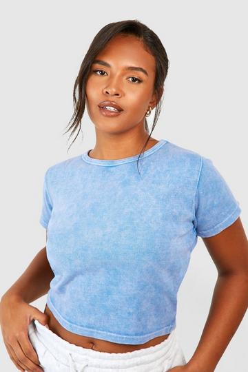 Plus Washed Crew Neck Rib Top blue