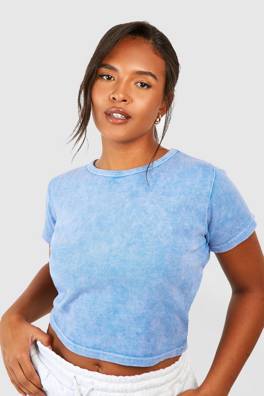 Blue Plus Washed Crew Neck Rib Top