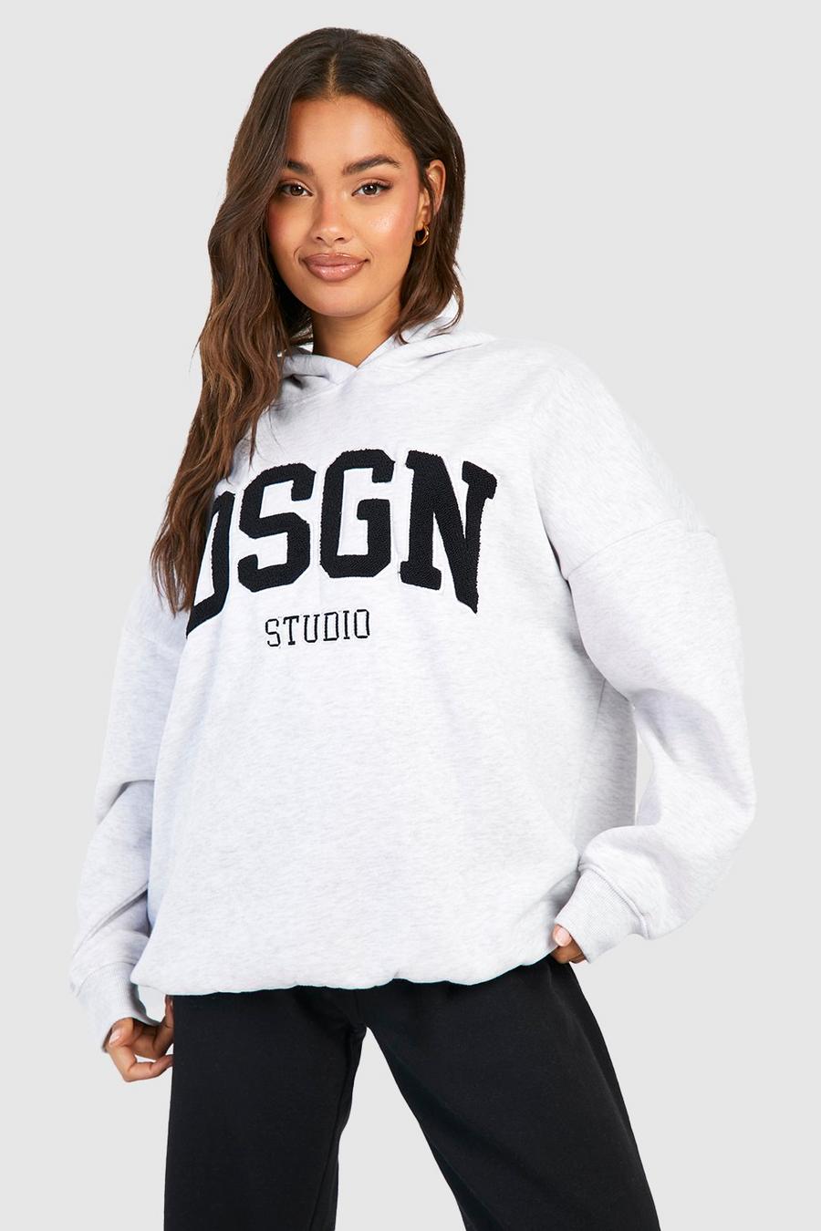Ash grey Dsgn Studio Oversize hoodie med applikation i frotté image number 1