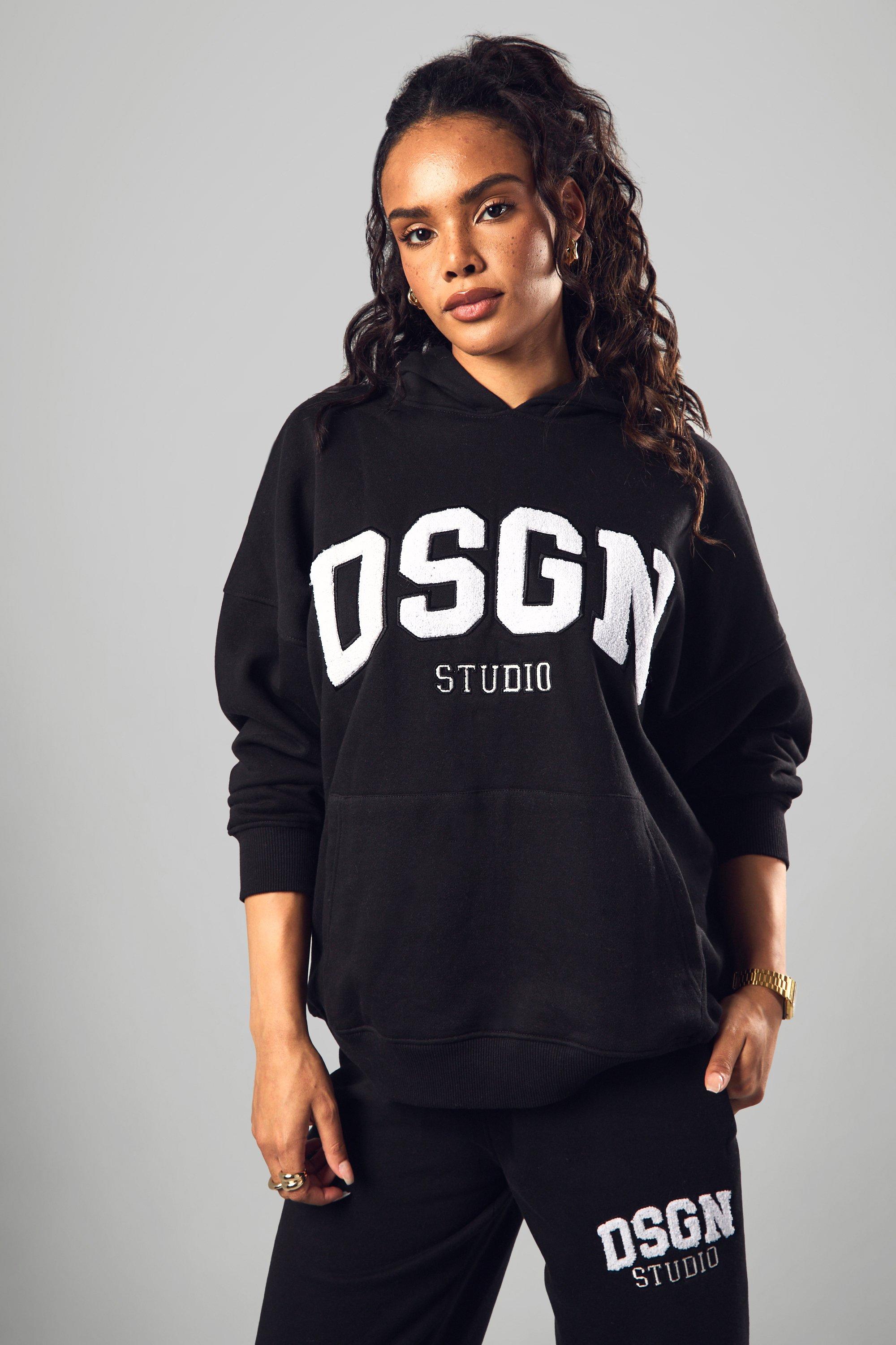 Black Dsgn Studio Collegiate Slogan Print Oversized Hoodie | boohoo UK