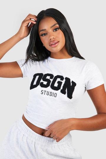 Dsgn Studio Toweling Applique Fitted T-Shirt ash grey